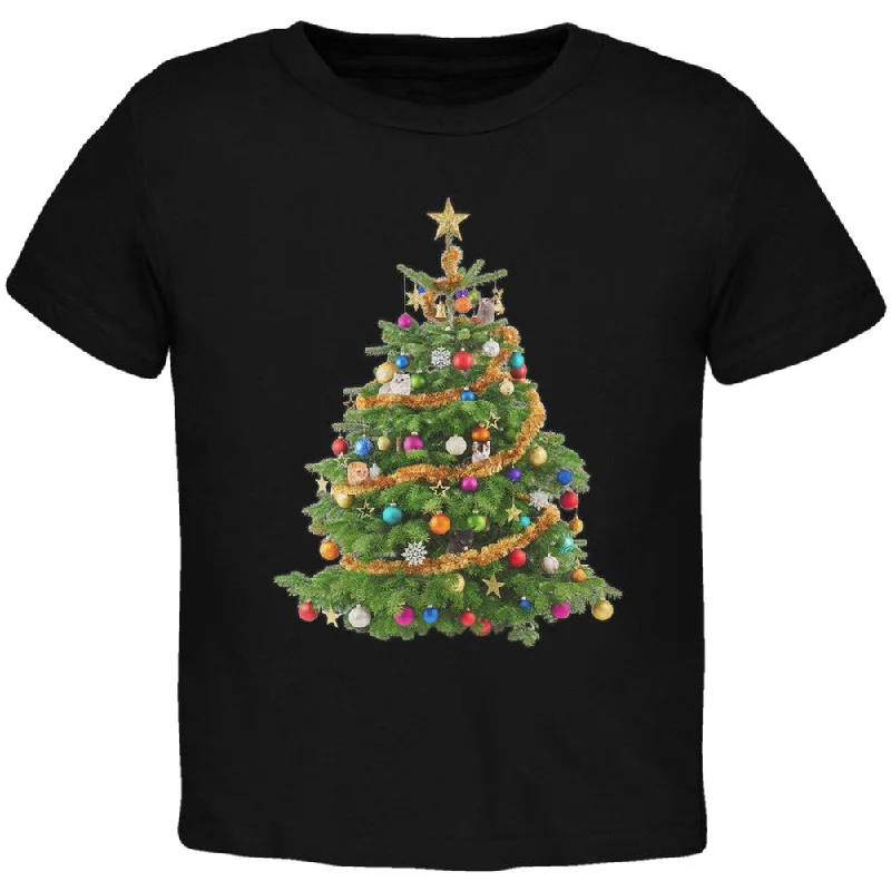 Cats In Christmas Tree Black Toddler T-Shirt