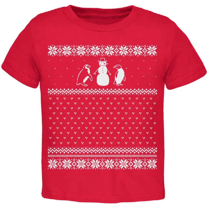 Penguins Ugly Christmas Sweater Red Toddler T-Shirt