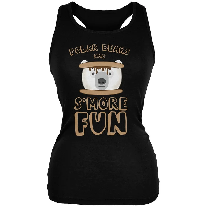 Polar Bear Are S'More Fun Black Juniors Soft Tank Top