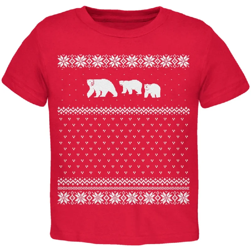 Polar Bears Ugly Christmas Sweater Red Toddler T-Shirt