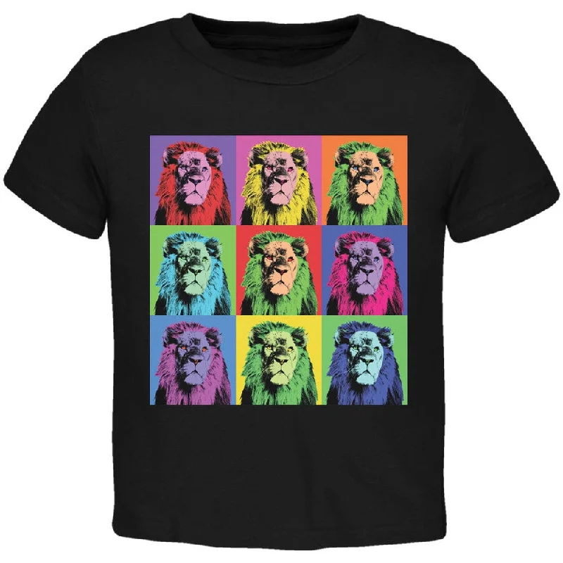 Lion Pop Art Repeating Squares Black Toddler T-Shirt