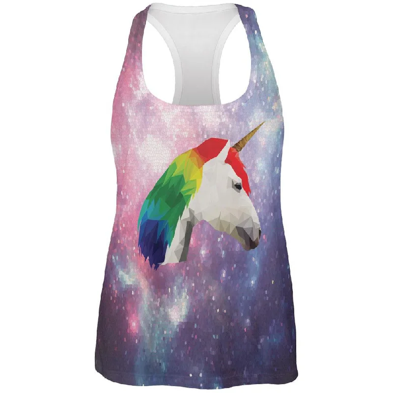 Geometric Rainbow Galaxy Unicorn All Over Womens Racerback Tank Top