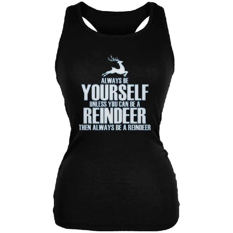 Christmas Always Be Yourself Reindeer Black Juniors Soft Tank Top