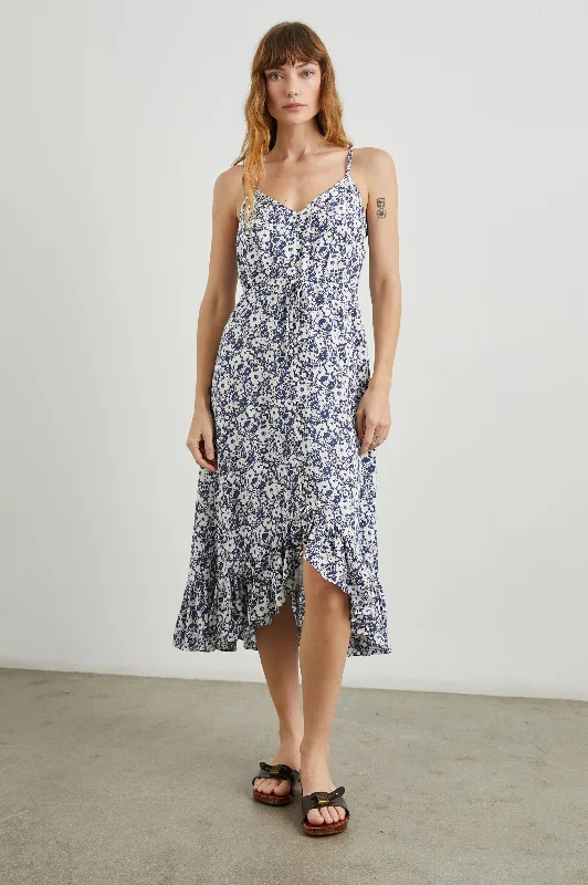 FRIDA DRESS - NAVY WHITE TEXTURE FLORAL