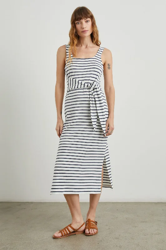 MEG DRESS - IVORY NAVY STRIPE