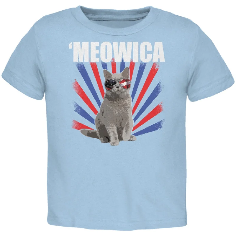 Cat 4th of July Meowica Light Blue Toddler T-Shirt