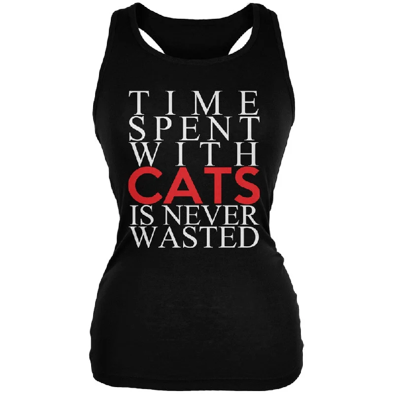 Time Spent With Cats Never Wasted Black Juniors Soft Tank Top