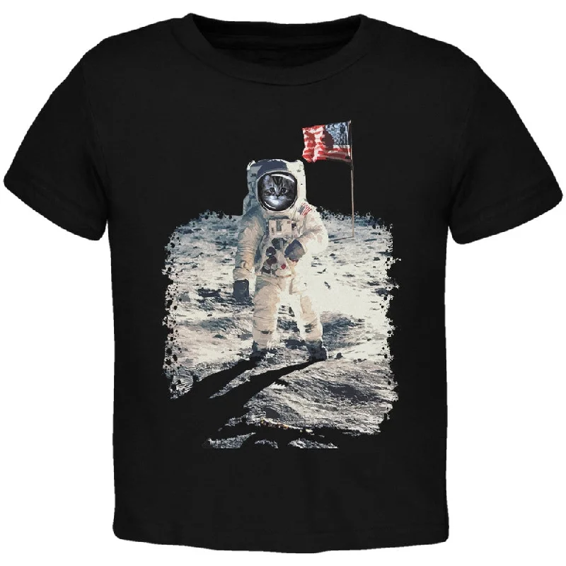 Cat Moon Landing Black Toddler T-Shirt