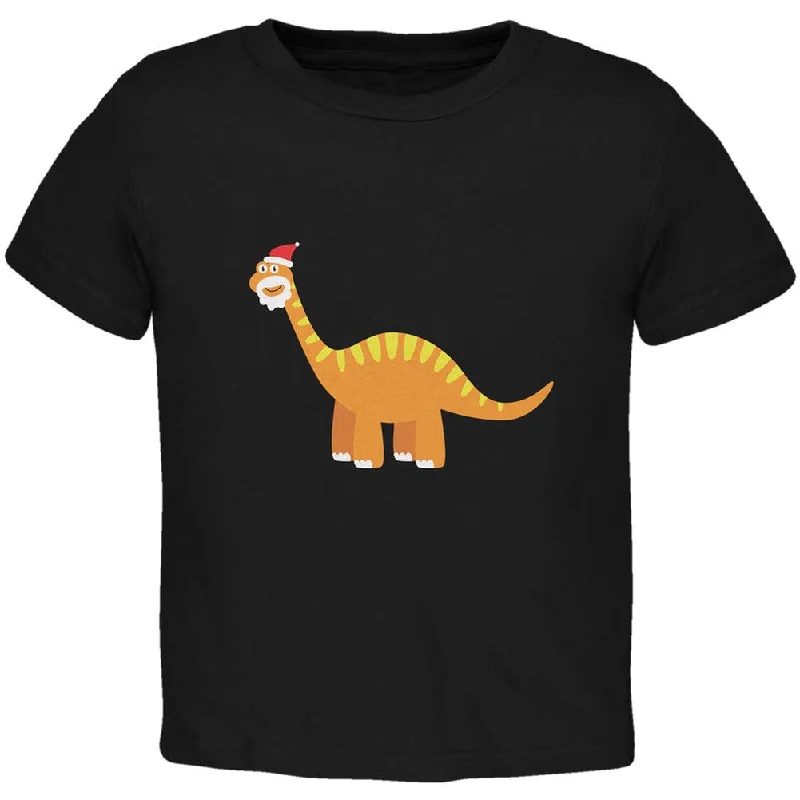 Christmas Dinosaur Brachiosaurus Black Toddler T-Shirt