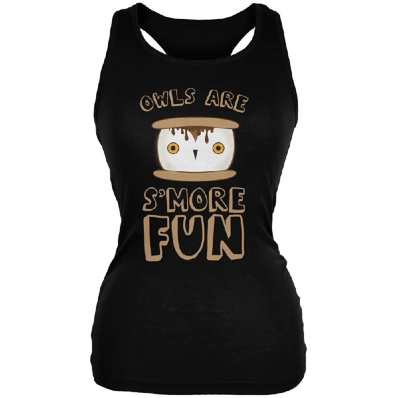 Owl Are S'More Fun Black Juniors Soft Tank Top