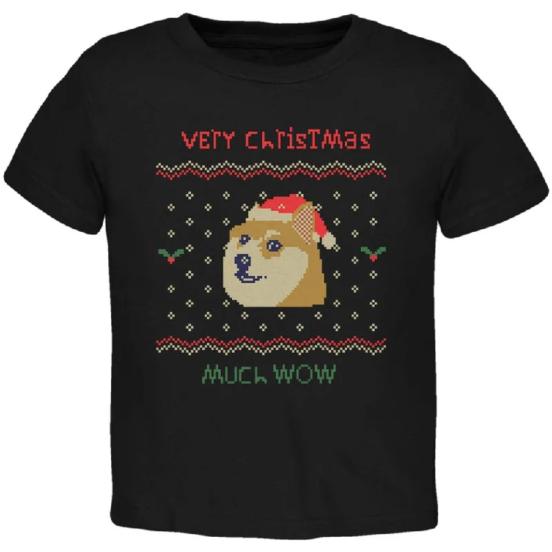 Doge Ugly Christmas Sweater Black Toddler T-Shirt