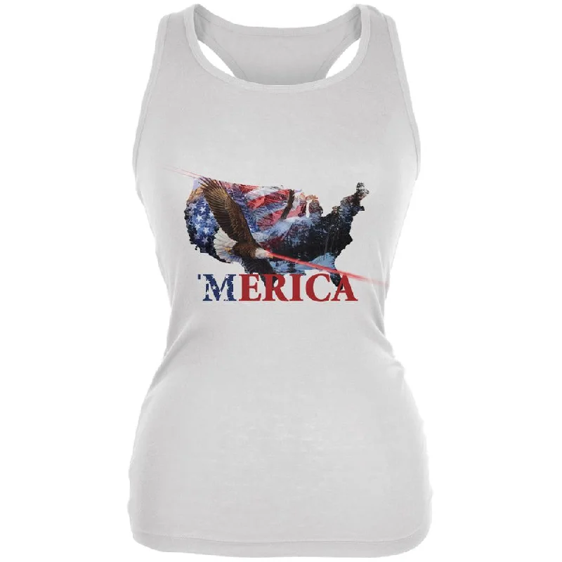 MERICA Laser Eagles White Juniors Soft Tank Top