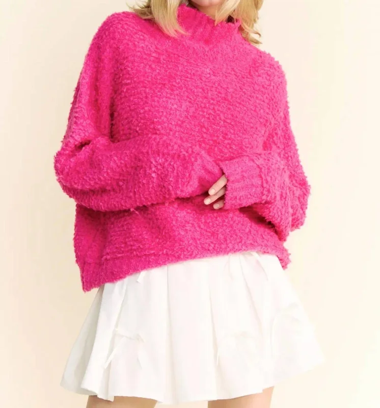 High Neck Loose Fit Sweater In Pink