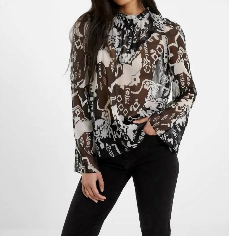 Deon Hallie High Neck Popover Blouse In Cream/black