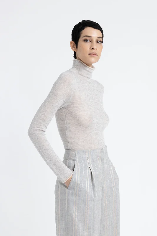 High neck sweater in angora wool with micro sequins