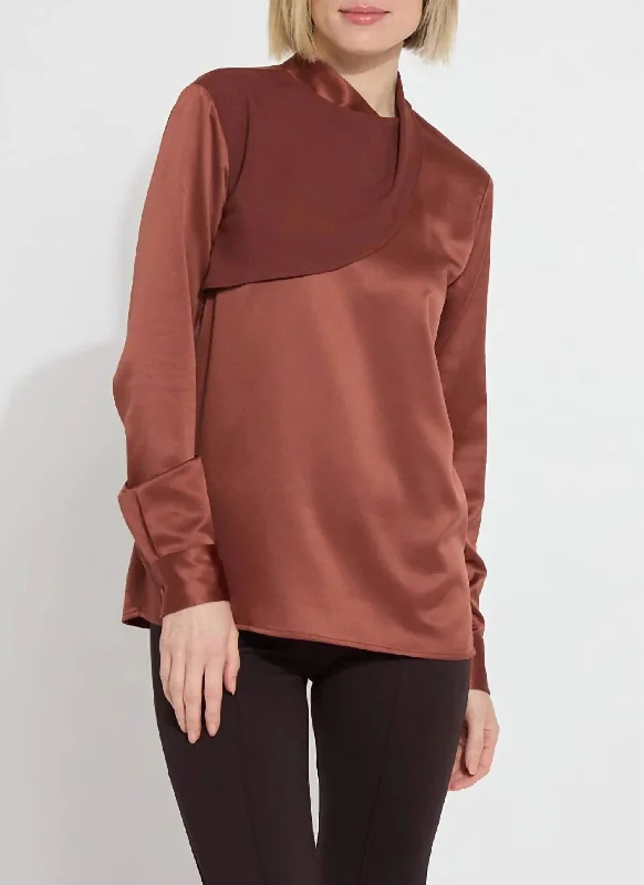 Sally High Neck Blouse In Rich Clay