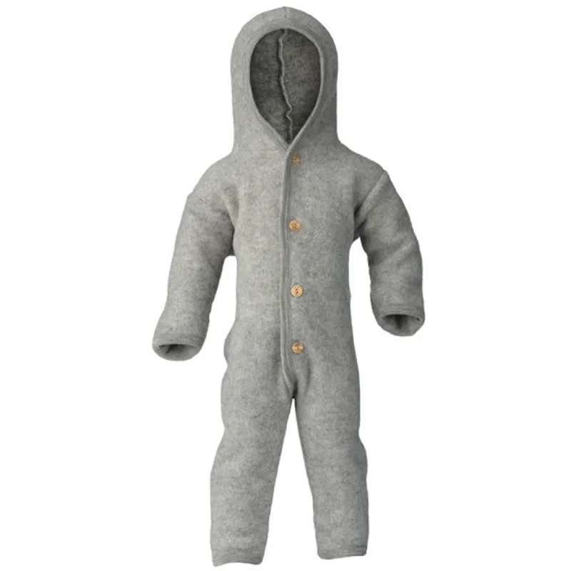 Engel Hooded Overall w. Buttons Light Grey Melange