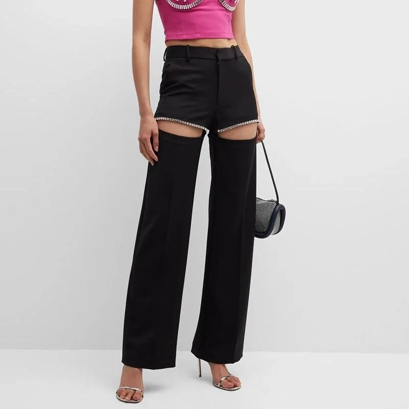 High Waist Spliced Diamond Wide Leg Pants