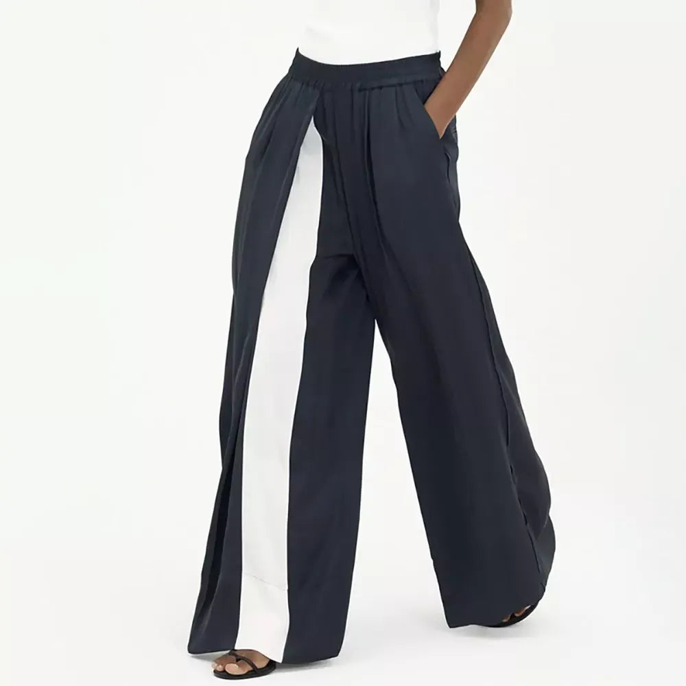 High-Waist Wide-Leg Pants with Unique Patchwork Design