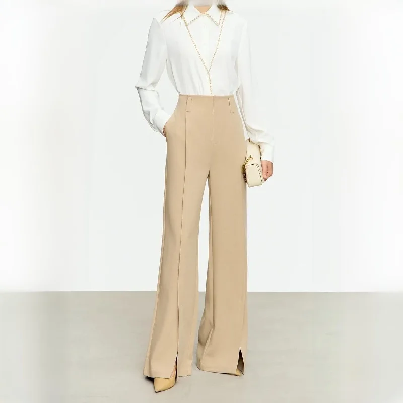 Winter Casual Chic Wide-Leg Pants with High Slit