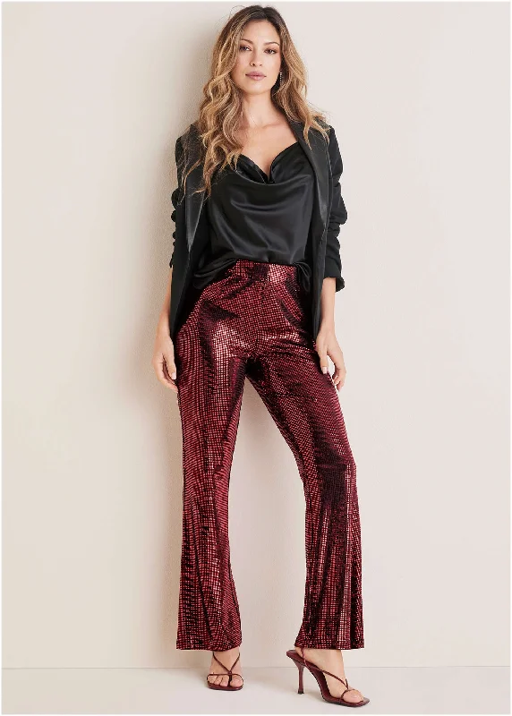 Sequin Wide Leg Pants - Red & Black