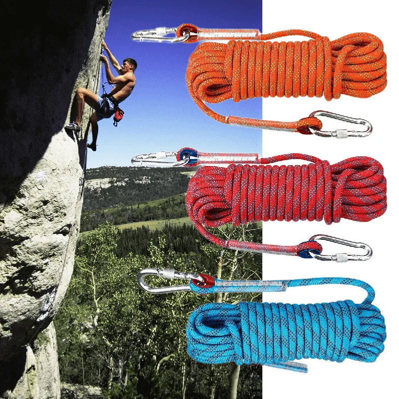 10Mx10Mm Double Buckle Rock Climbing Rope Outdoor Sports Hiking Climbing Downhill Safety Rope