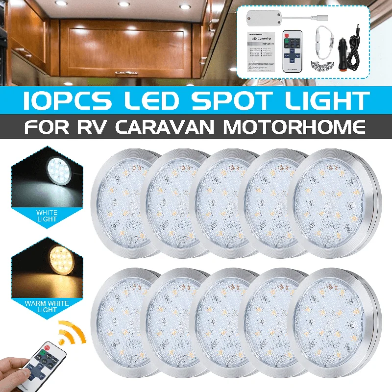 10PCS 12V LED Interior Lamp Cabinet Light Downlight with Remote Control for VW T4 T5