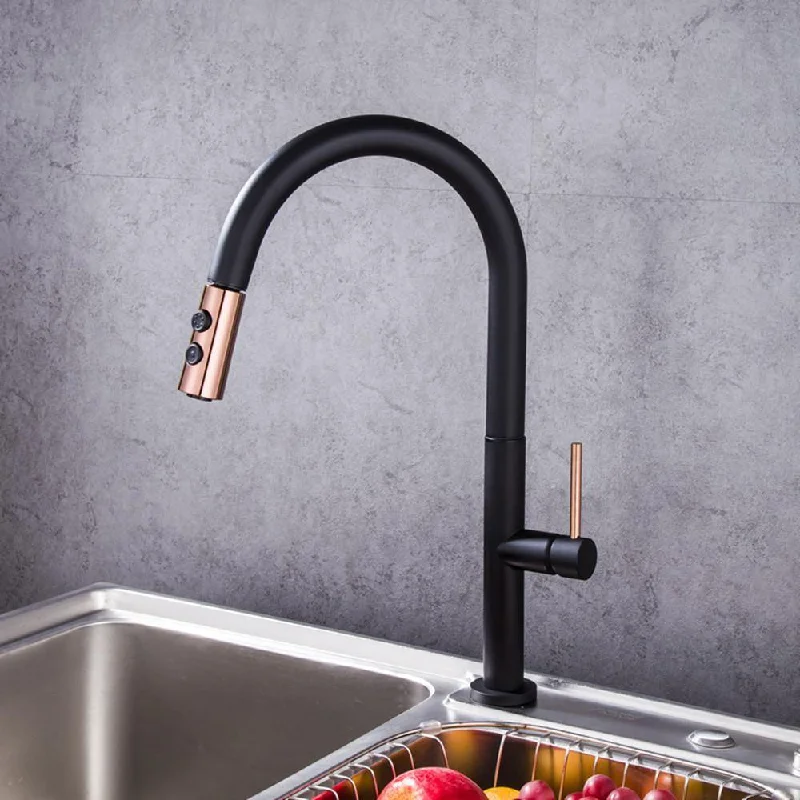 Black Gold Plating Brass Kitchen Sink Faucet Faucet Pull Out Down Hot Cold Water Single Handle Basin Mixer Tap