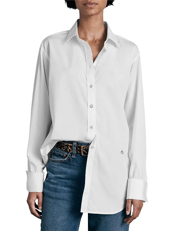 Diana Womens Cotton Collared Button-Down Top