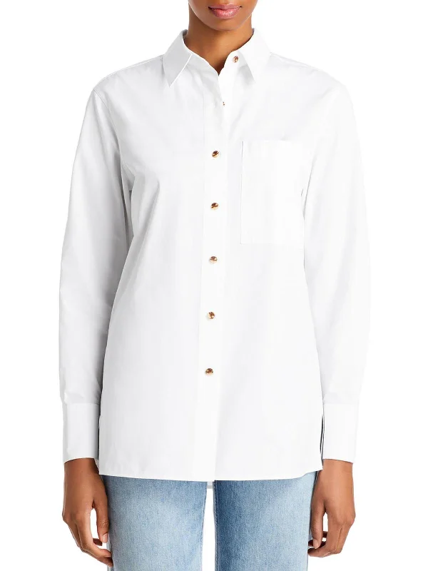 Womens Collar Cotton Button-Down Top