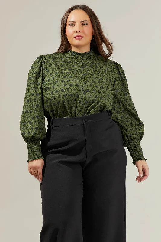 Zinnia Floral Button Down Top Curve