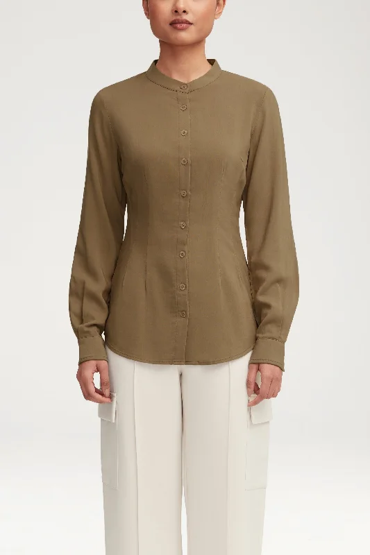 Adina Fitted Button Down Top - Desert Sage