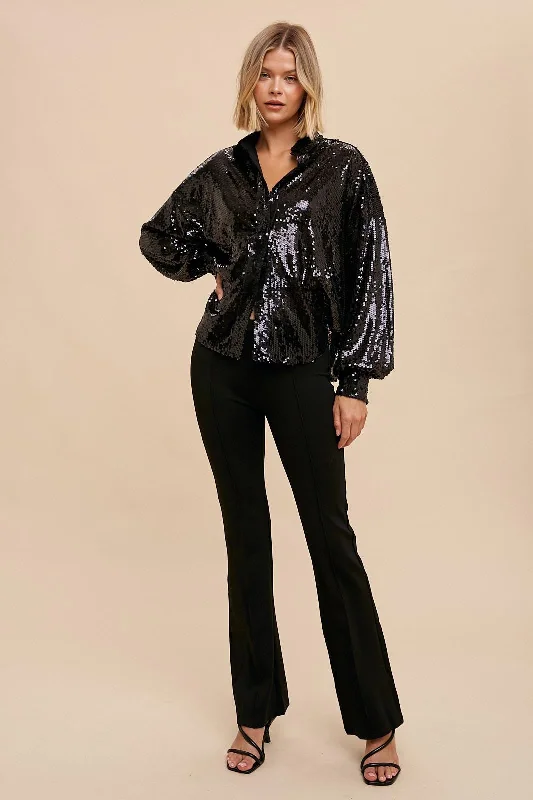 Black Sequin Button-down