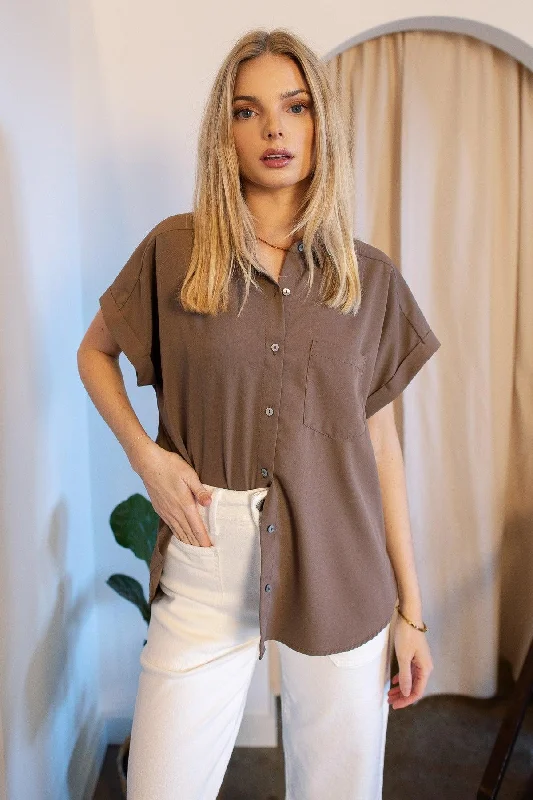 Clarke Mocha Button Down Top - Final Sale