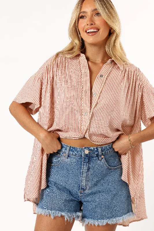 Piper Button Down Top - Cream Pink