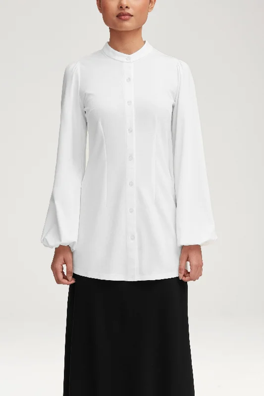 Rayana Jersey Button Down Top - White