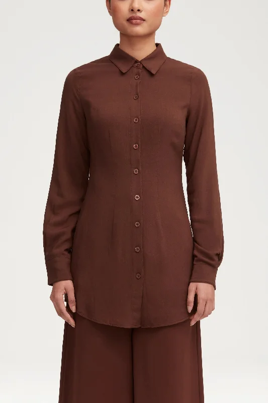 Sarah Fitted Button Down Top - Dark Brown