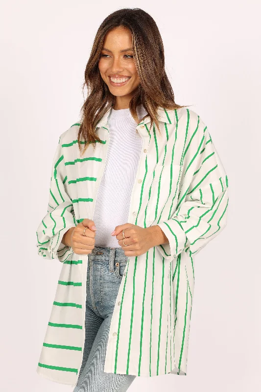 Suzie Button Down Top - Green Stripe