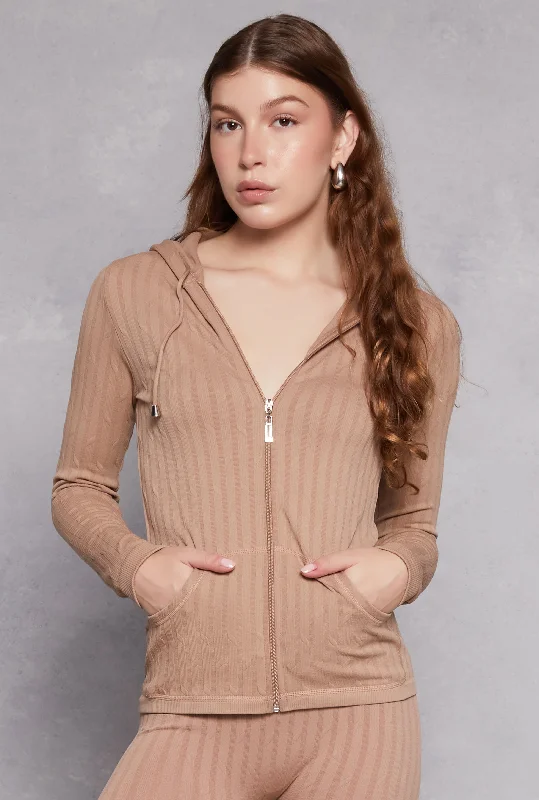 Seamless Shadow Stripe Zip Hooded Top