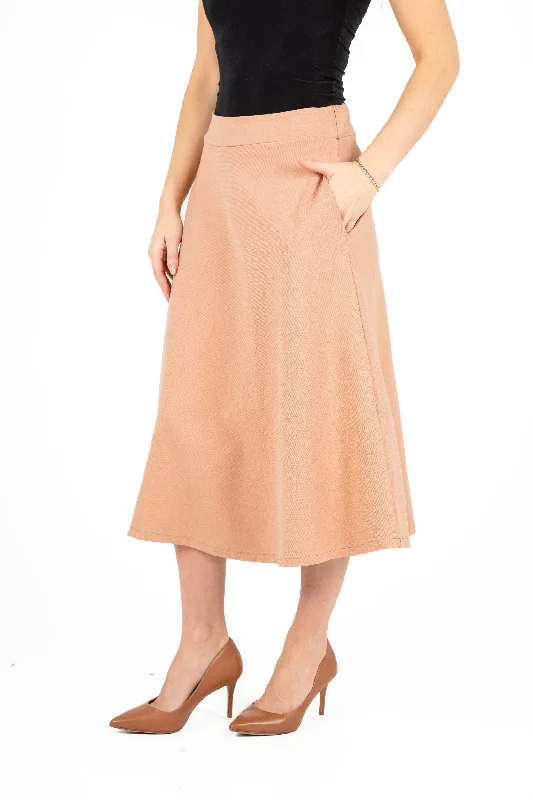 Mid Calf Pull-On Knit Skirt With Side Pockets