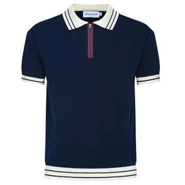 Harry Mod Knit Double Navy Blue & White Neck