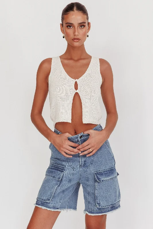 Meeka Open Front Knit Top White