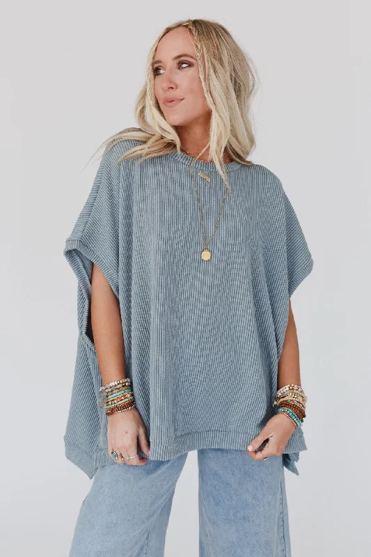 The Nest Moon Glow Texture Knit Top - Seafoam