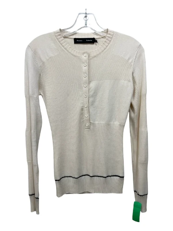 Proenza Schouler Size S/M Cream & Black Cotton Blend Knit Button Detail Top