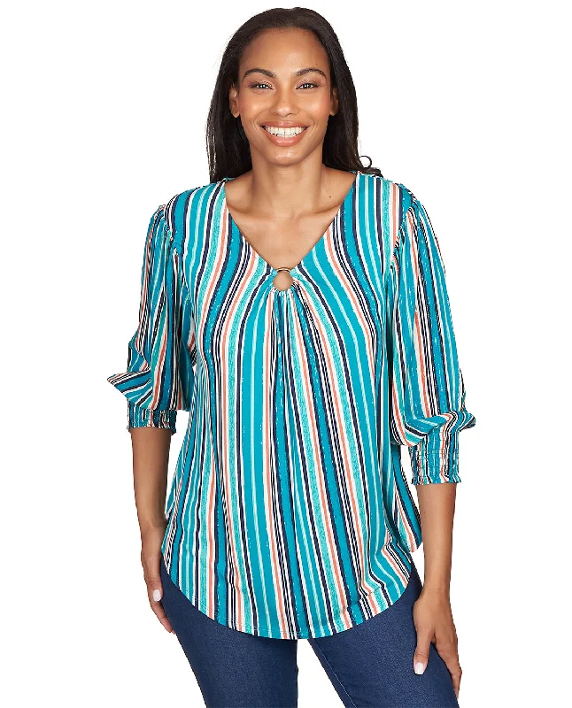 Ruby Road Teal Appeal Brushstripe Knit Top