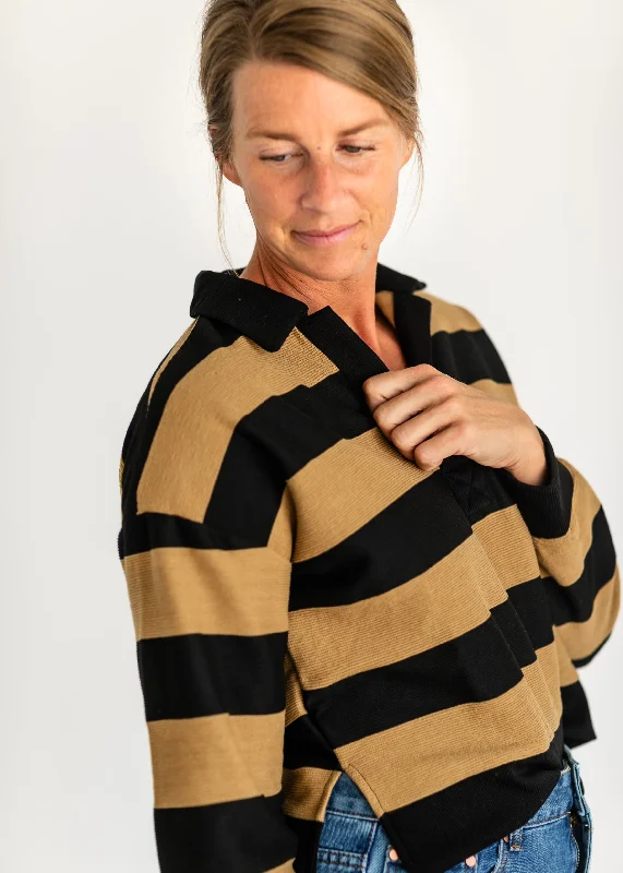 Shelley Wide Stripe Collared Knit Top