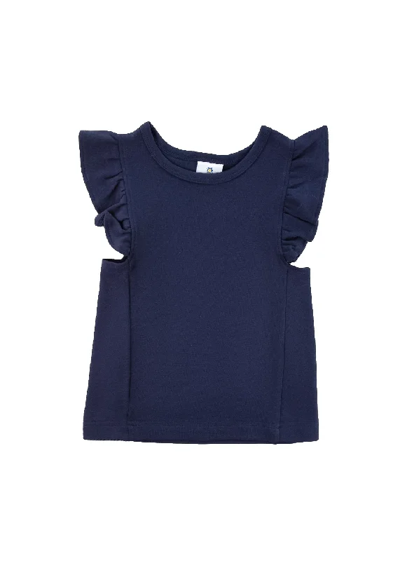 Navy Ruffle Knit Top