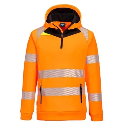 DX482 High Visibility Quarter Zip Hoody Top - Hi Vis Zipped Hoody