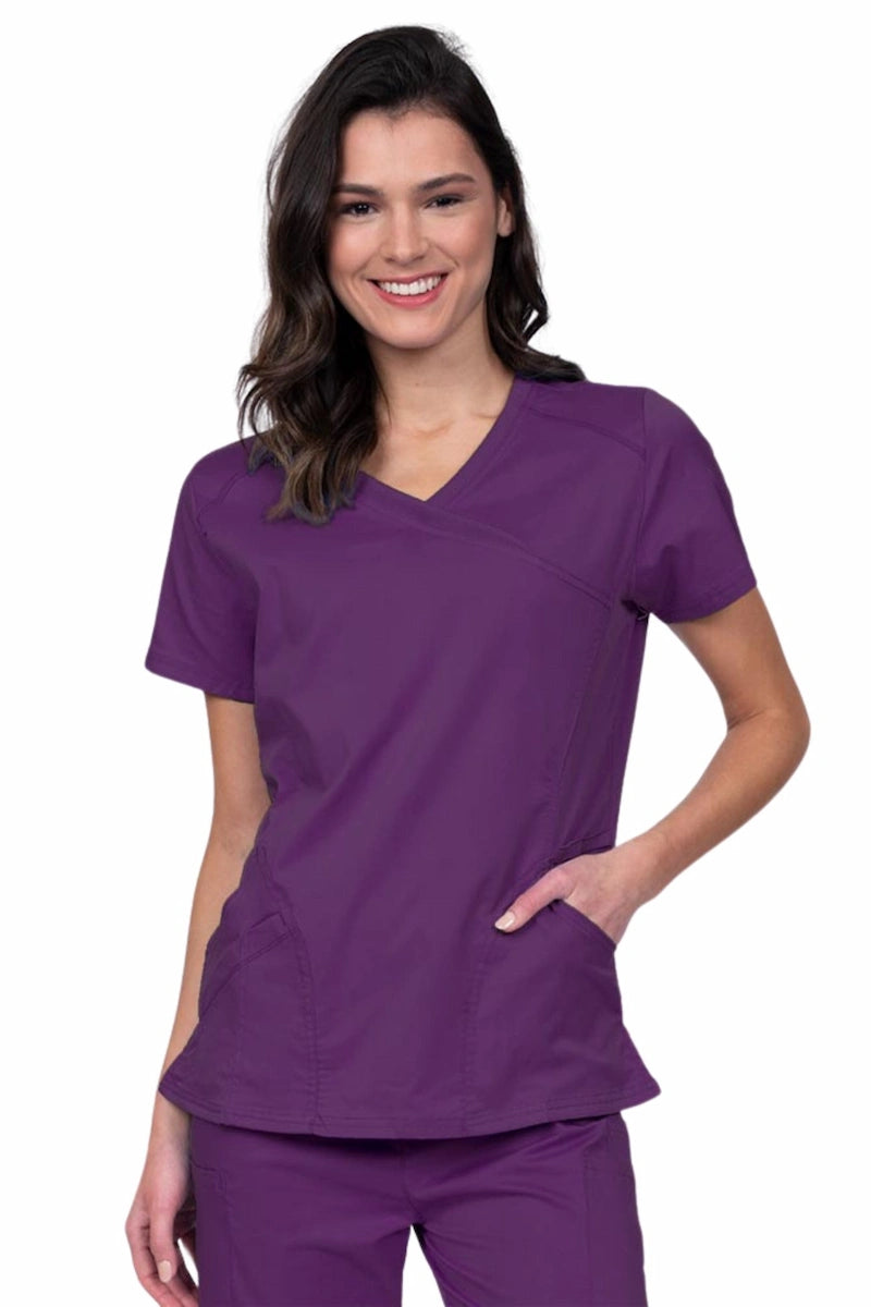 Epic by MedWorks Women's Knit Collar Mock Wrap Scrub Top | Eggplant