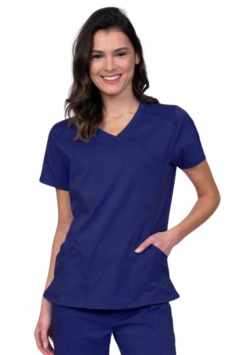 Epic by MedWorks Women's Knit Collar Mock Wrap Scrub Top | Navy